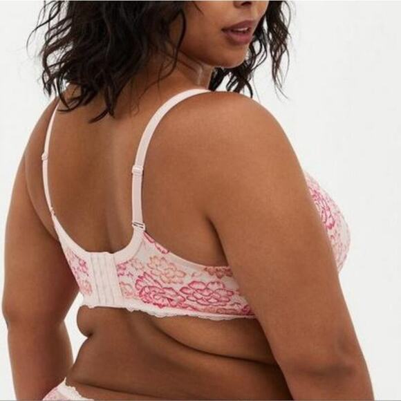 Torrid Bandeau multi way Unlined Balconette Lace Bra in light pink orange 42C - Picture 2 of 12
